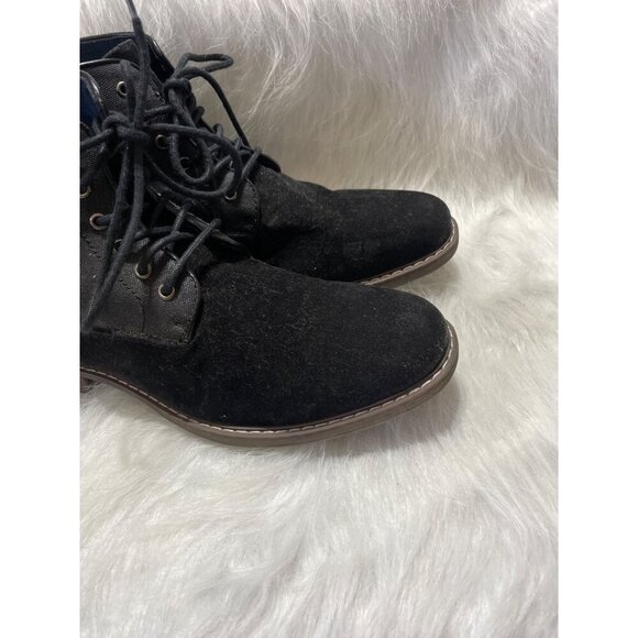 Mens Black Lace-Up Ankle Boots Size 42 With Suede & Canvas Uppers Durable Rubber - Picture 2 of 9